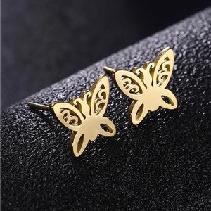 “Curlicue Butterfly” Coil Spiral Swirl Loop Twist Scroll Ringlet Mini Steel Stud